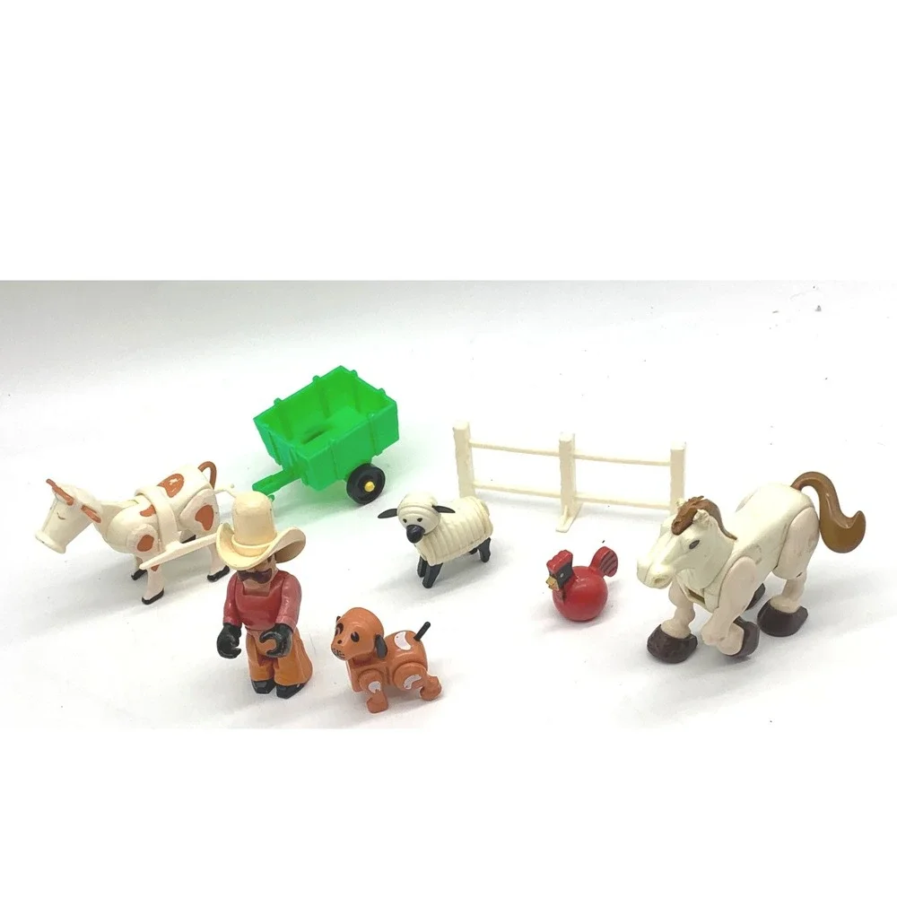 Vintage 1979 Fisher Price Little People Farm Toy Lot Cowboy Horse Wagon Fence